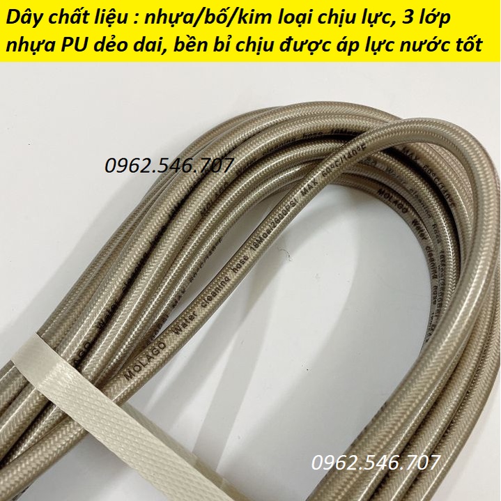 Ống Dây Xịt Rửa Xe Áp Lực Cao 3 Lớp Lõi 10M-15M- 20M- 30M - Tặng Kèm Khớp Nối