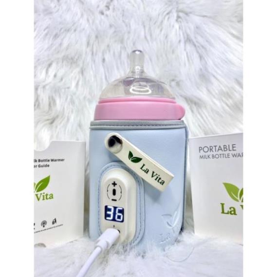 Ủ bình sữa cho bé LaVita túi da cao cấp cho cả bình cổ rộng 6 cấp độ nhiệt 40 42 44 46 48 50 độ C