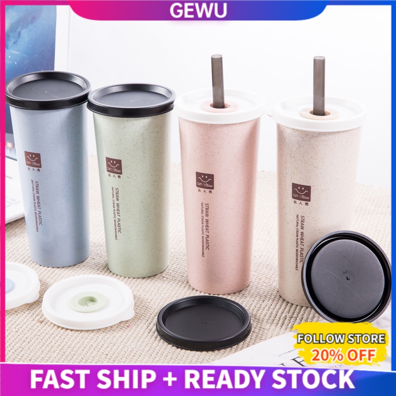 Cốc Uống Cà Phê 400ml bình đựng nước Thiết Kế Hai Nắp Kèm Ống Hút Tiện Dụng Mang Theo Du Lịch / Chơi Thể Thao
