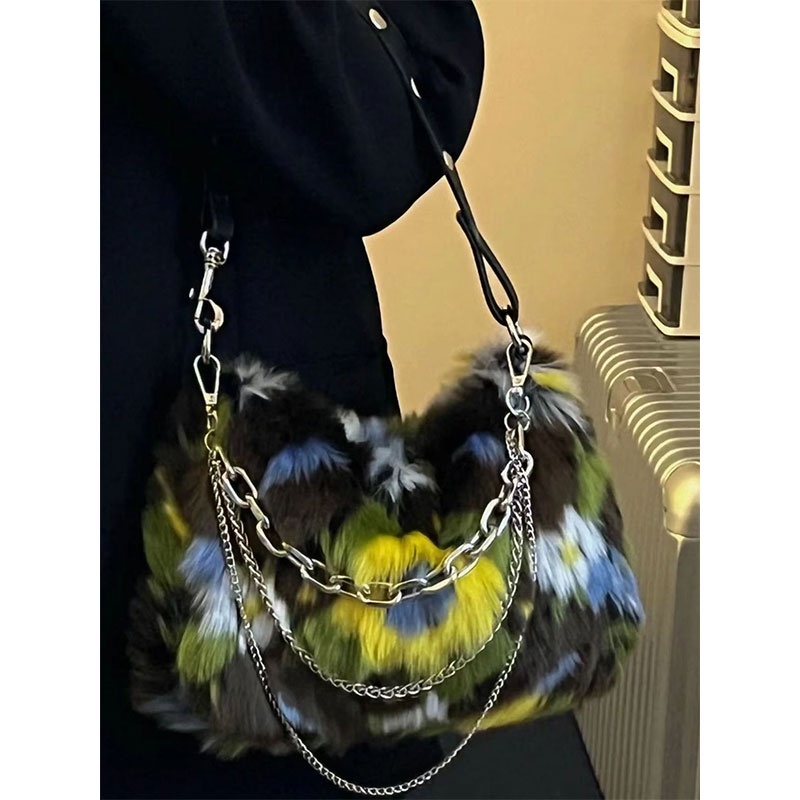 MISCHA Túi Xách Lông Nhung Mềm Mại Phối Dây Xích Thời Trang Thu Đông Dành Cho Nữ