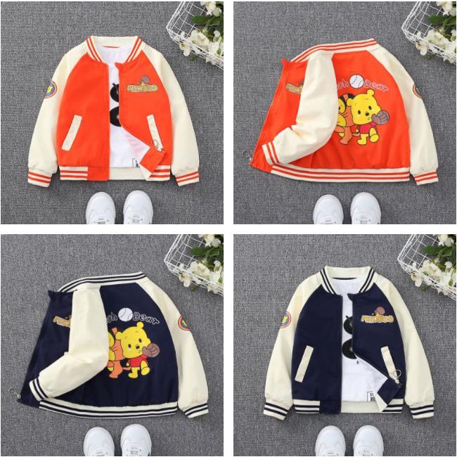 Áo Khoác Bóng Chày Tay Dài Có Túi In Hình Gấu Pooh Dành Cho Bé Trai 1-8 Tuổi