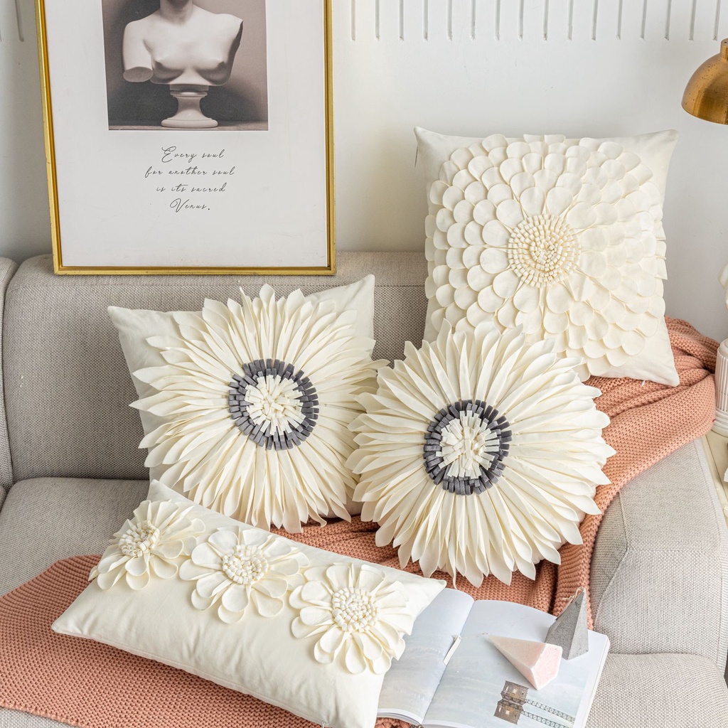 Gối trang trí sofa cao cấp, hoa văn độc lạ màu Kem 45x45cm, 30x50cm