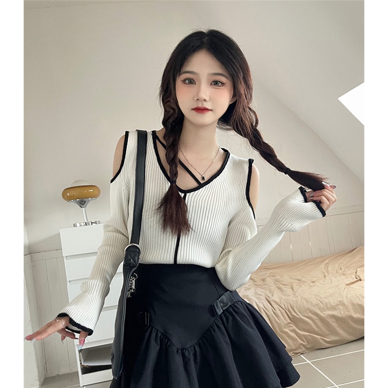 Áo sơ mi ZHELIHANGFEI vải dệt kim tay dài mỏng vừa vặn thời trang ngọt ngào