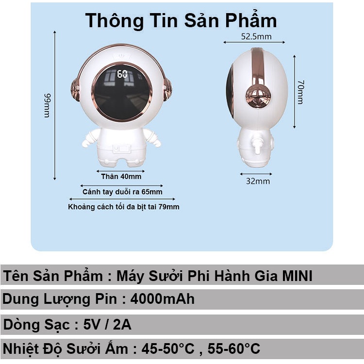 Máy sưởi ấm cầm tay MINI quạt sưởi nóng phi hành gia 4000mAh dùng liên tục 3-5 giờ