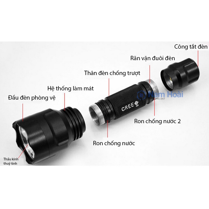 Đèn pin siêu sáng LED UltraFire C8 chống nước cao cấp full phụ kiện