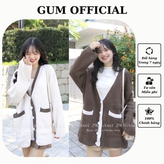 Áo cardigan kẻ viền len nữ nâu đen GUM OFFICIAL form rộng dài, áo khoác len nữ có túi dáng rộng