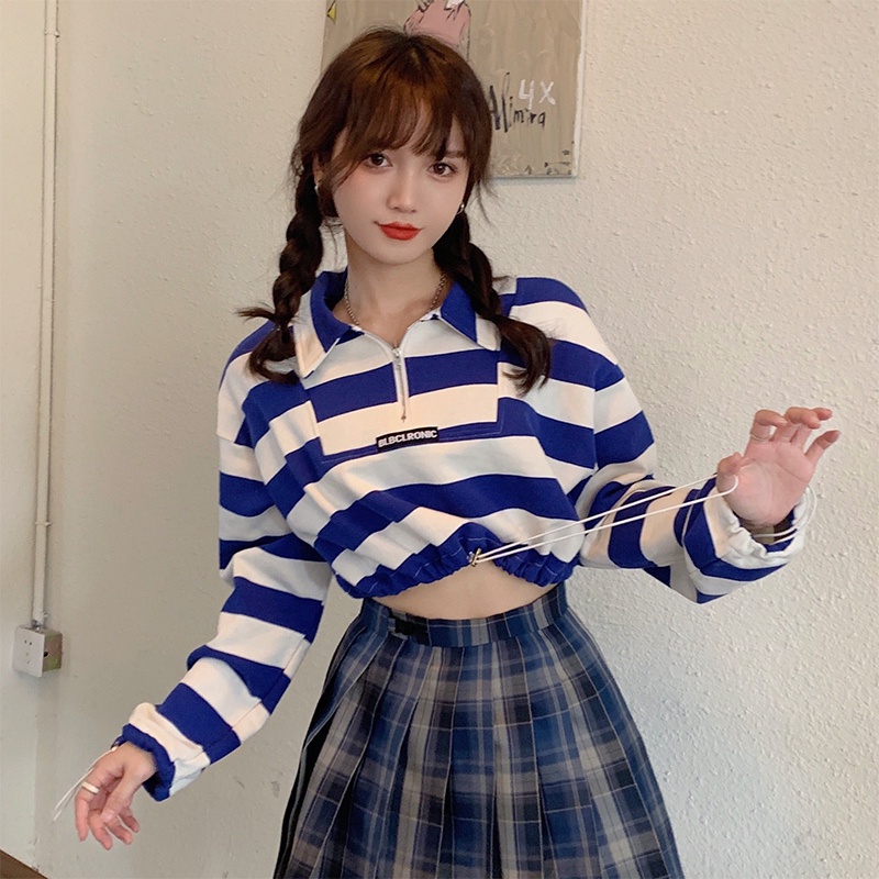 Áo Sweater Dáng Rộng Kẻ Sọc Kiểu Hàn Quốc Thời Trang Mùa Thu 2022 Cho Nữ