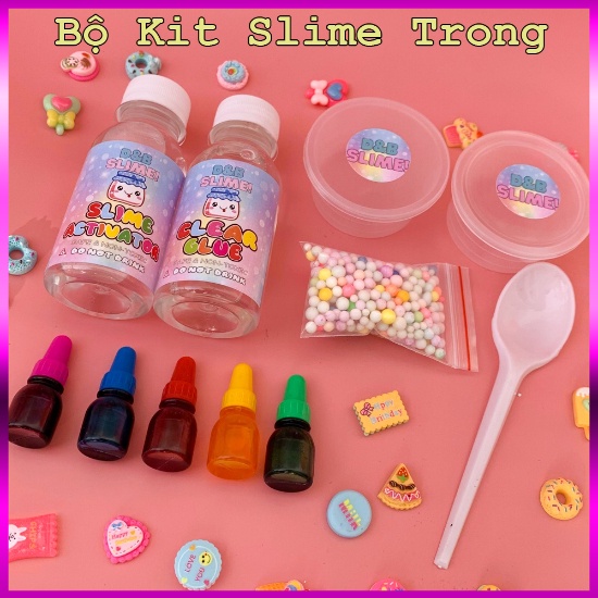 Bộ Kit Làm Clear Slime (Slime Trong) 9 Món Gía Rẻ - Tặng Kèm Charm và Hướng Dẫn Đầy Đủ