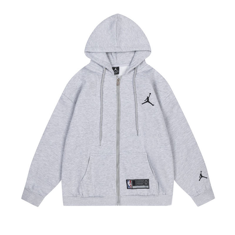 A &amp; J Áo Hoodie Dáng Rộng Thêu Logo Jumpman Phối Khóa Kéo Đơn Giản Thời Trang