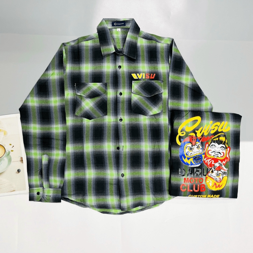 (HCM) ÁO SƠ MI NAM DÀI TAY CARO KẺ SỌC - LOGO EVISUU THỜI TRANG NAM LUXURY - SIÊU HOT CHO CÁC ANH EM KM STORE