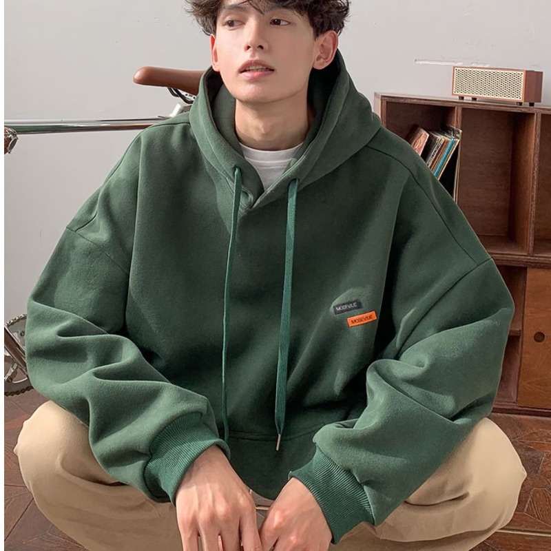 Áo Hoodie Tay Dài Dáng Rộng In Hình Nhãn Hiệu Màu Xanh Lá Đậm Phong Cách Đường Phố Mỹ Thời Trang Cho Nam Và Nữ
