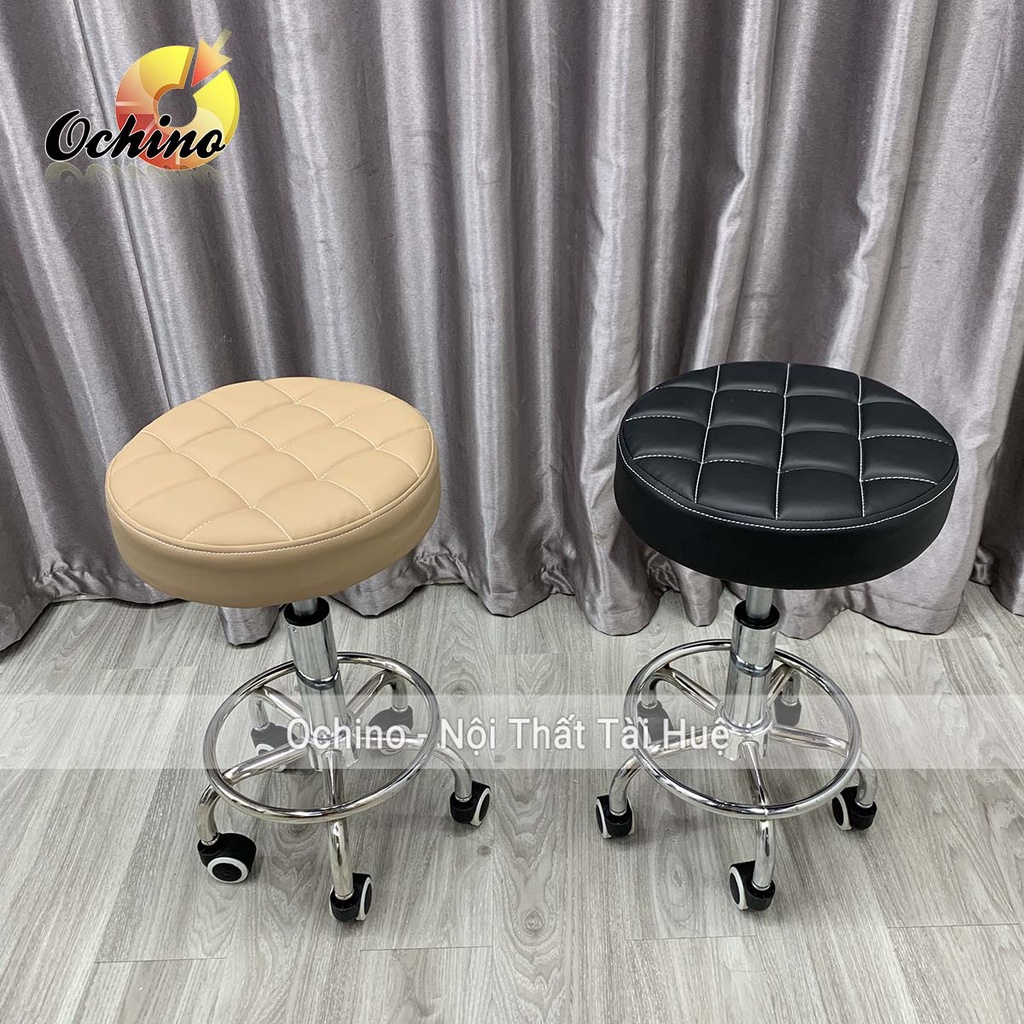 Ghế Xoay 360 Độ, Ghế Đôn Hơi Spa Mẫu Tròn múi sang chảnh Có Bánh Xe Nâng Hạ Cao Thấp Dùng Trong Spa Phun Xăm, Nối Mi