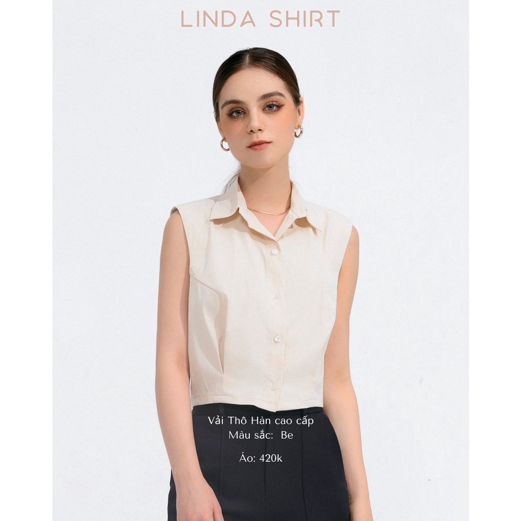 Áo Sơ Mi Khoét Tay ONMIX - Linda Shirt - Vải Thô Hàn - Màu Beige