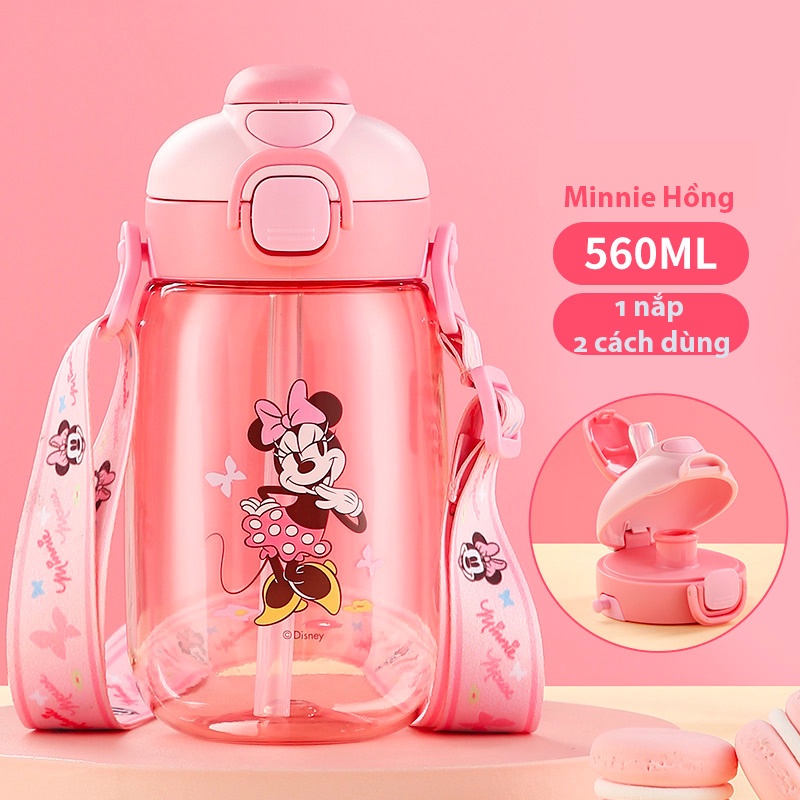 (Sẵn Hàng) Bình Nước DI.SNEY, 1 nắp 2 cách uống,Bình nước hoạt hình dễ thương,xinh xắn cho bé đi học,có dây đeo tiện lợi