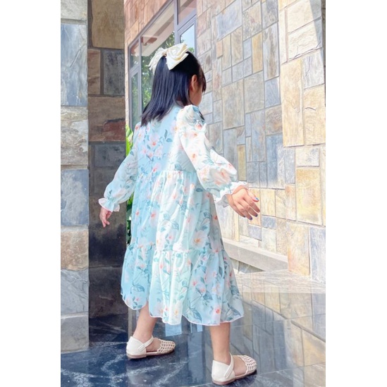 ĐẦM VÁY BÉ GÁI DÀI TAY VOAN TƠ PHỐI REN  BÉ GÁI HAIVANCO từ 12 đến 40 kg mềm mại THOÁNG MÁT đi học đi chơi đều đẹp