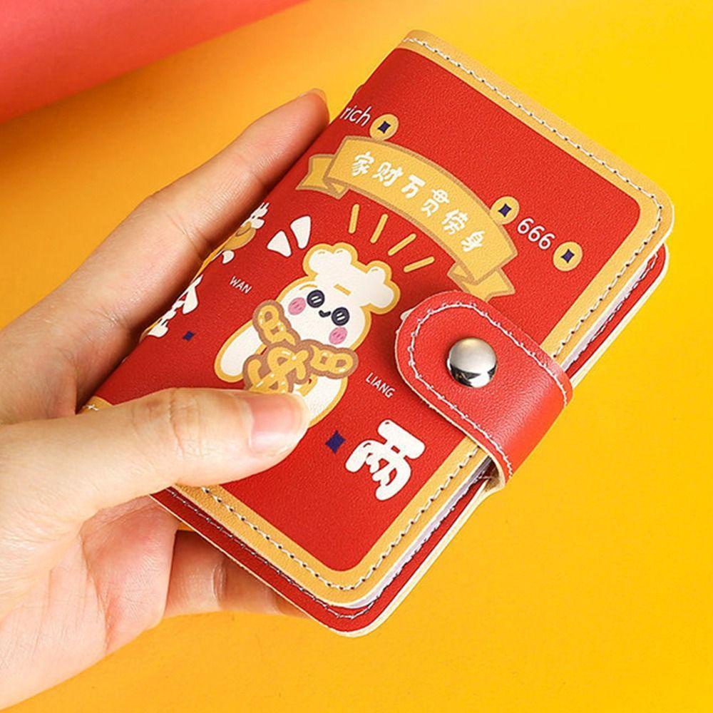 QQMALL Ví Da PU Đựng Thẻ / Chìa Khóa Đa Năng In Chữ Trung Hoa Dễ Thương Thời Trang Giá Đỡ