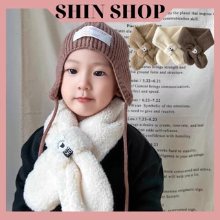 Khăn Len Lông Cho Bé Shinshop Đính Hình Gấu Đáng Yêu KL213