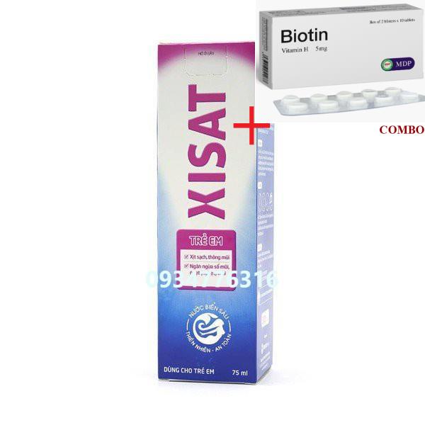 Combo Biotin 5mg+ ✅ Nước Biển Sâu Làm Sạch Thông Mũi Trẻ Em Xisat (15ml,75ml)
