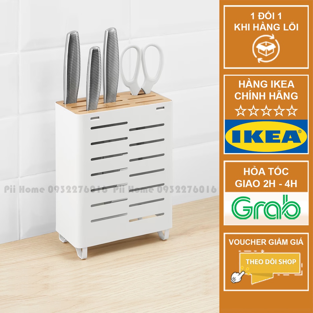 Ống cắm dao kéo, ống đựng đồ dùng bếp bằng thép, có khay hứng nước AVSTEG IKEA chính hãng