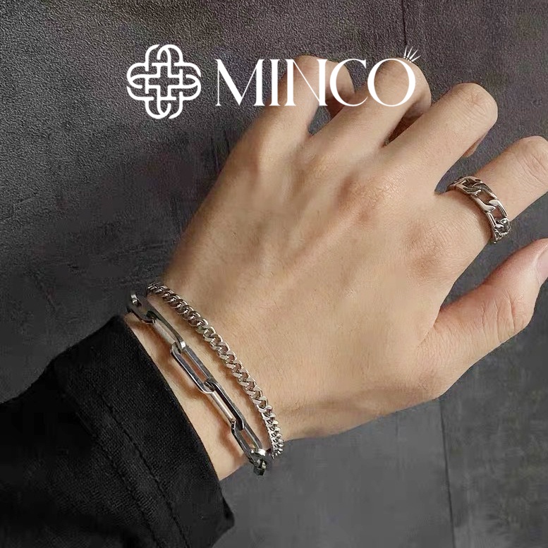 Vòng tay nam Minco Accessories lắc tay Titan không gỉ dây xích hai lớp cao cấp phong cách hiphop VT48