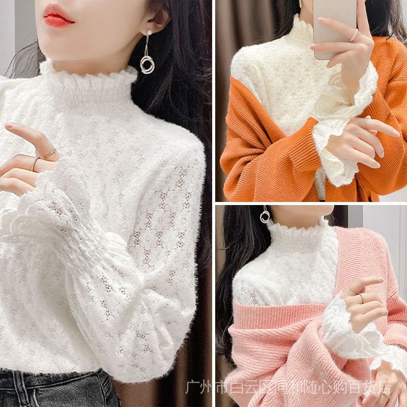 Áo Ren Tay Dài Cổ Cao Thời Trang Thu Đông Dành Cho Nữ