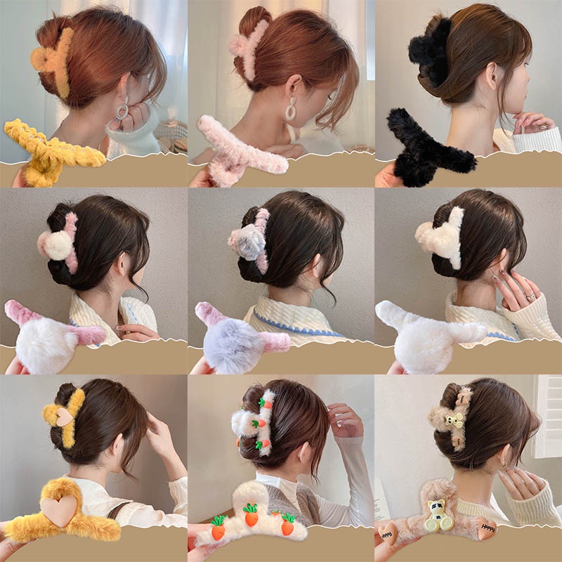 Kẹp Tóc Hình Cá Mập Phủ Lông Phong Cách Hàn Quốc Thời Trang Mùa Đông Cho Nữ