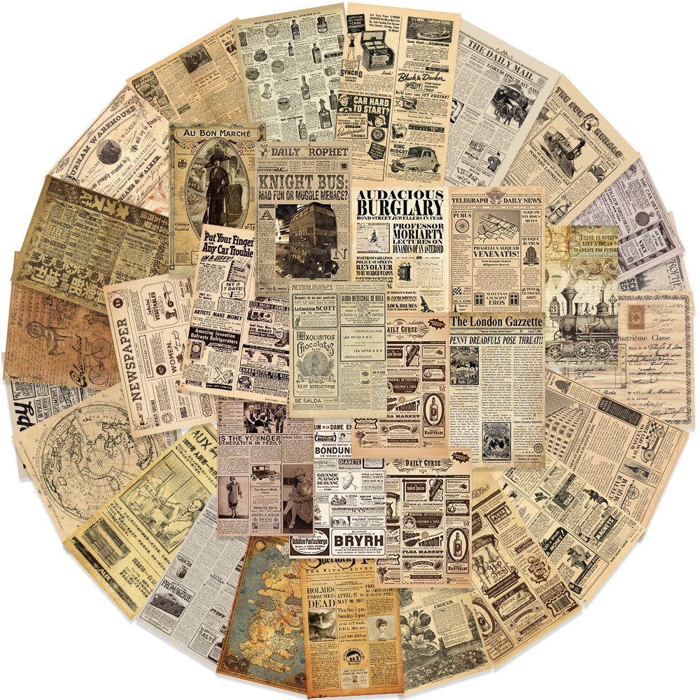 Bộ 35 Miếng Dán Trang Trí Nhật Ký Hình Tờ Báo Kiểu Vintage Sáng Tạo DIY