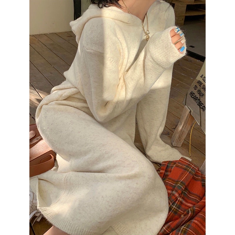 Váy len dệt kim dáng suông dài thu đông