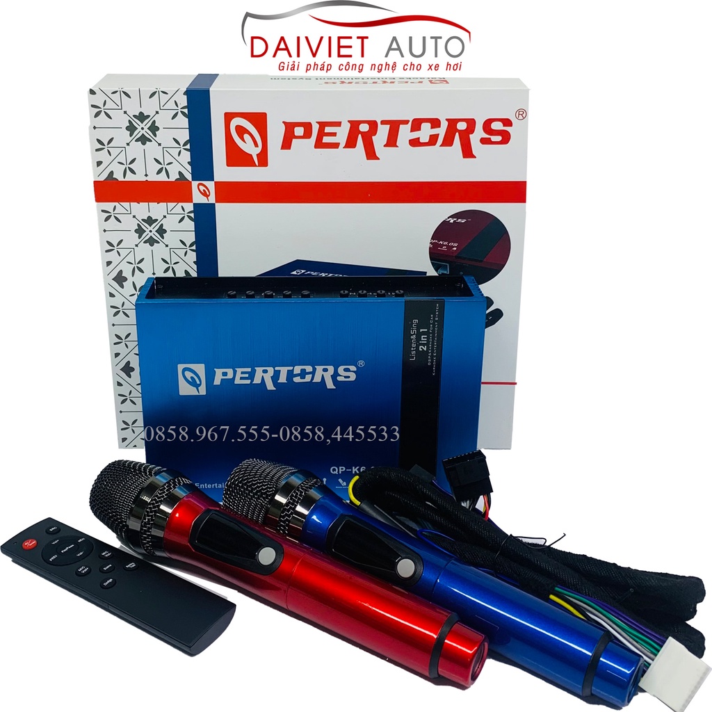 Bộ mic hát Karaoke Amly DSP liền micro Pertors QP-K6.0 trên xe hơi Đại Việt Auto