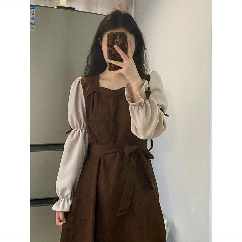 Váy babydoll  chân váy dài Đầm Nữ Dài Tay Cổ Tròn Form Rộng Thời Trang Hàn Mới