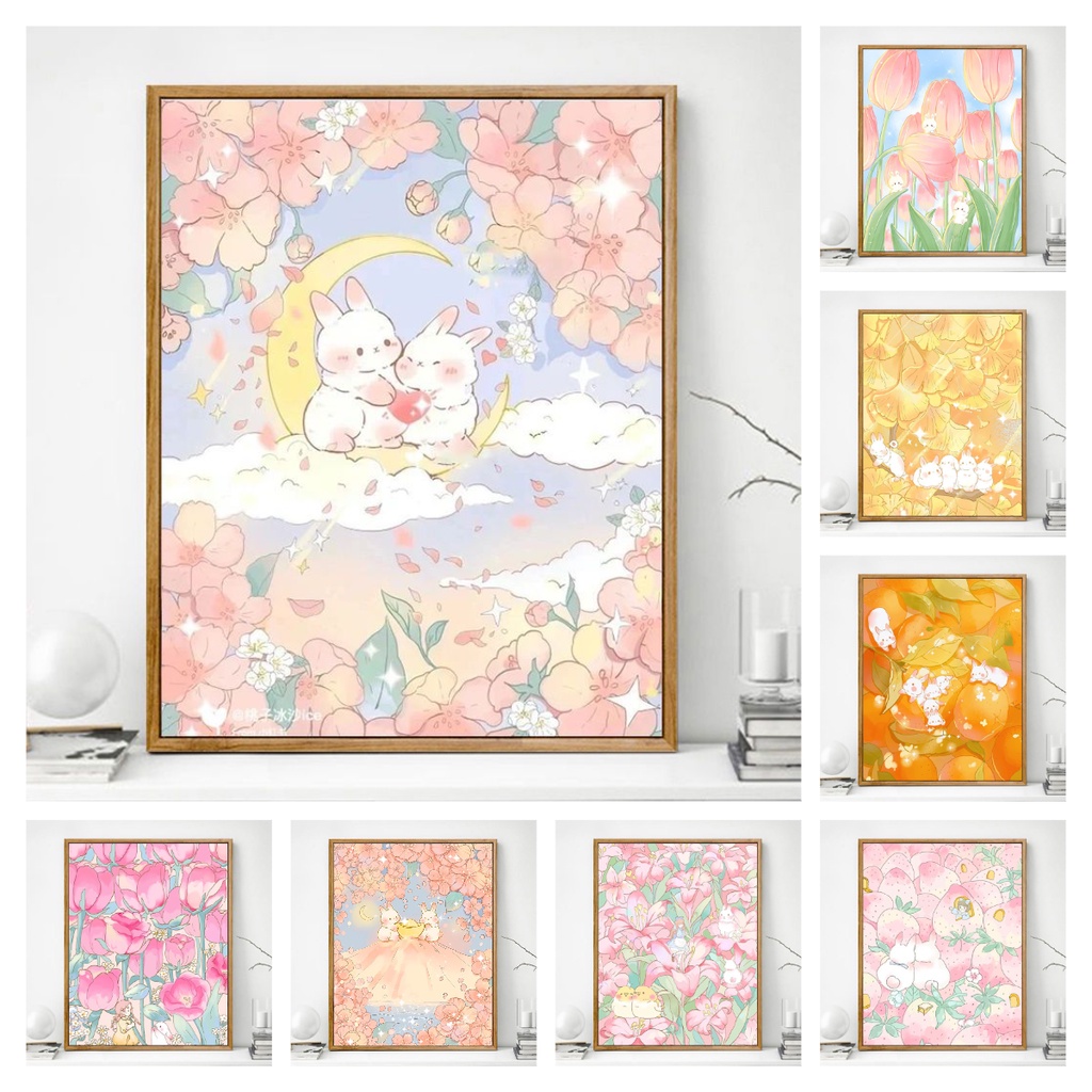 vinc tranh tô màu số hoá/Màu thủ công đơn giản/Thỏ Tulip/nhà thỏ/Minh họa đầy màu sắc màu sắc/Bức tranh trang trí màu dầu/tranh số hoá/Bức tranh sơn dầu phong cảnh/Tranh trang trí acrylic/Bức tranh sơn dầu bằng tay