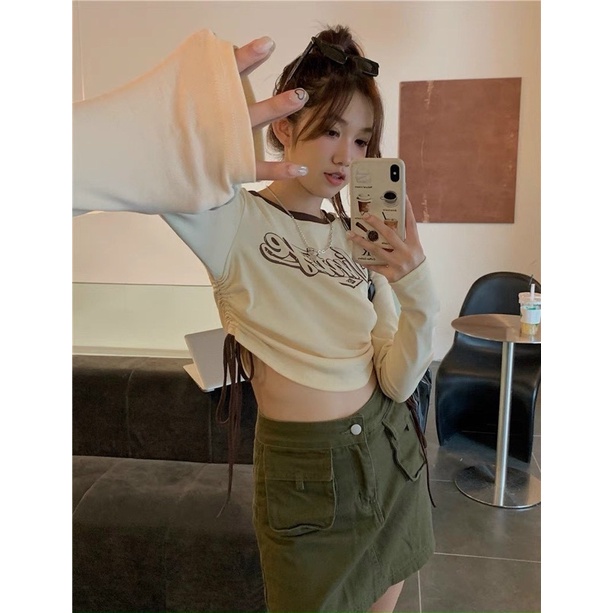 Áo thun gân dài tay dây rút hai bên eo Gb alohashop91