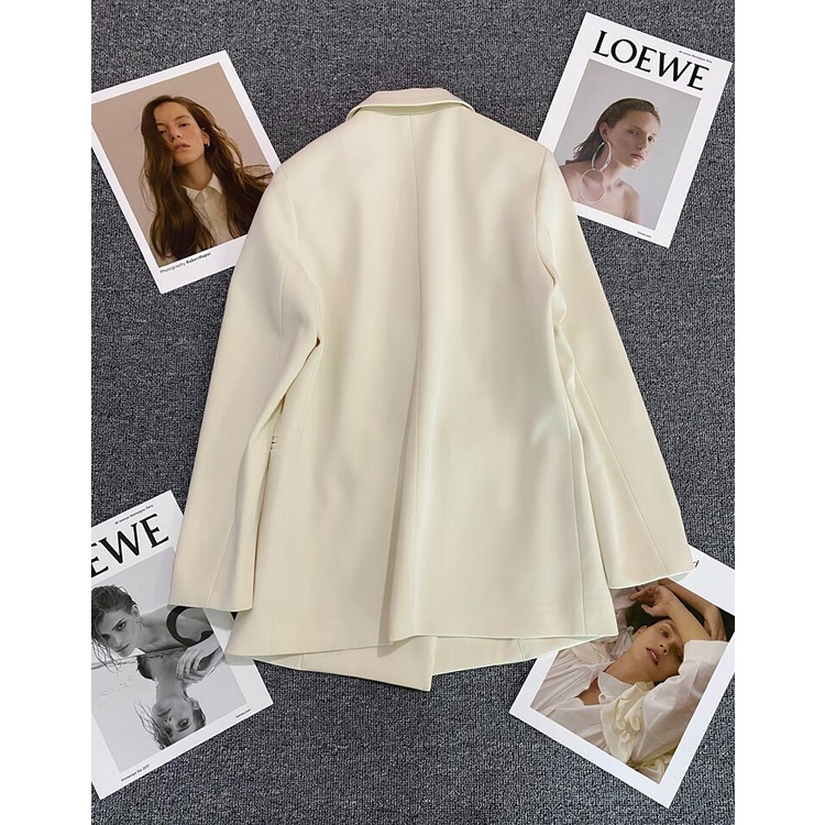 Áo khoác vest blazer nữ 2 lớp cúc đồng, hàn quốc, dáng dài, cao cấp