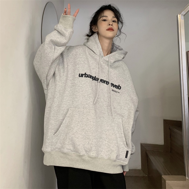 Áo Hoodie Form Rộng In Chữ Phong Cách Retro Hàn Quốc Cho Nữ