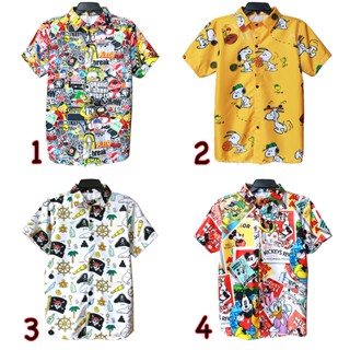 Áo sơ mi hoạt hình đi biển chất liệu kate lụa thích hợp mặc áo nhóm, áo lớp sơ mi