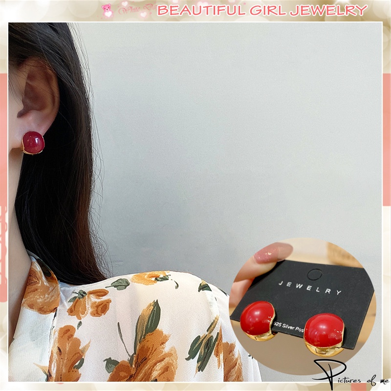 Khuyên Tai Nút Trước Và Sau Đính Hạt Đậu Đỏ Đẹp Mắt Cổ Điển Dành Cho Bạn Nữ