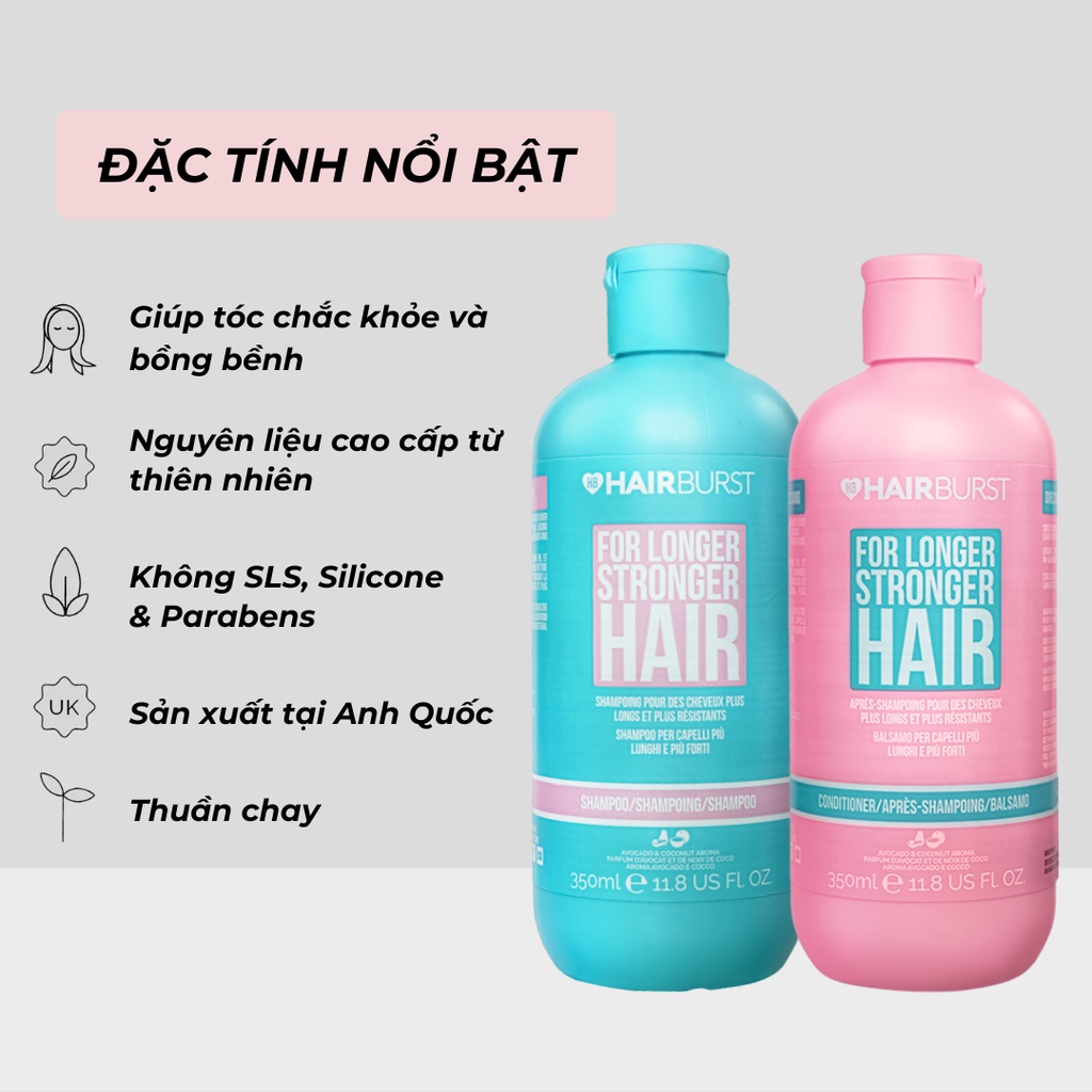 Combo 2 Set gội xả HAIRBURST kích thích tóc mọc dài hơn chắc khỏe hơn 350ml/chai