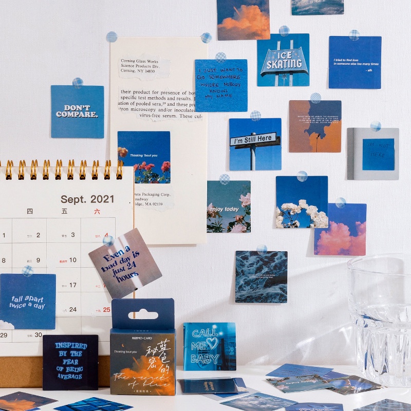 Set 45 Miếng Dán Trang Trí Sổ Tay / Nhật Ký DIY Hình Phong Cảnh Bí Mật Màu Xanh Dương