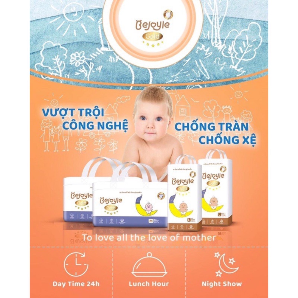 Bỉm BEJOYLE/BEJOYLE GOLD 50 MIẾNG Dán / Quần Siêu Mỏng, Siêu Thấm Hút  S120/M96/L90/XL78/XXL66
