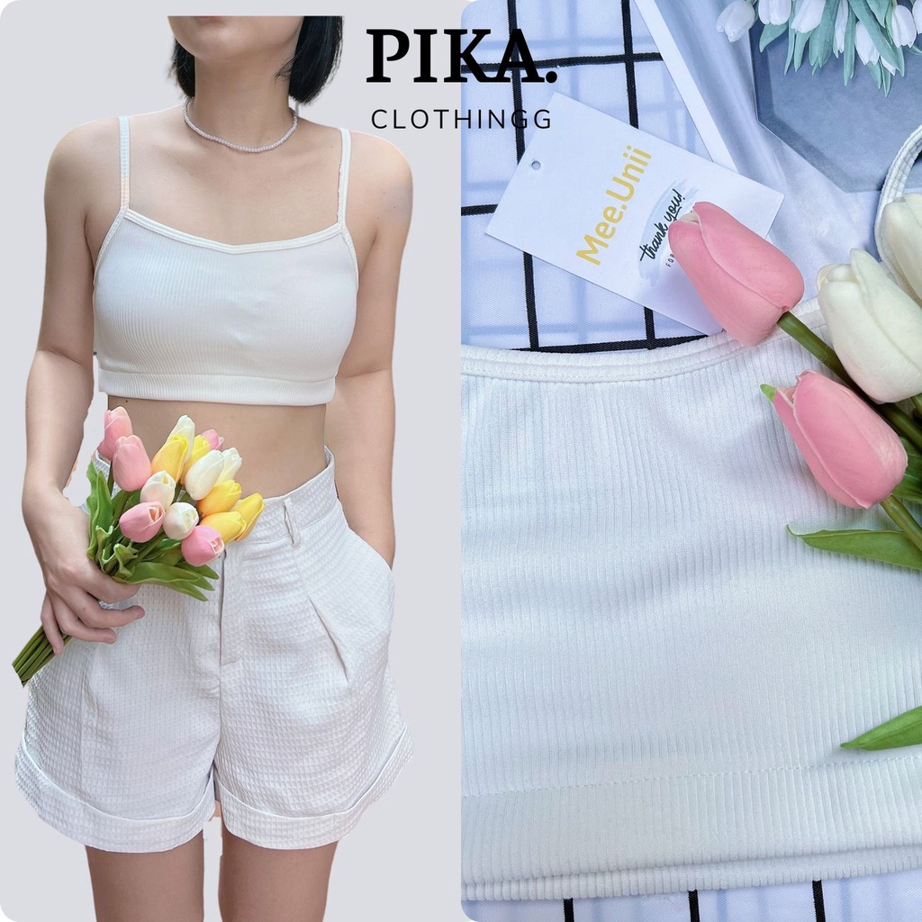 Áo hai dây croptop nữ PIKA.CLOTHINGG len gân co dãn sexy, áo 2 dây bo chun tiện lợi trắng đen xanh lá
