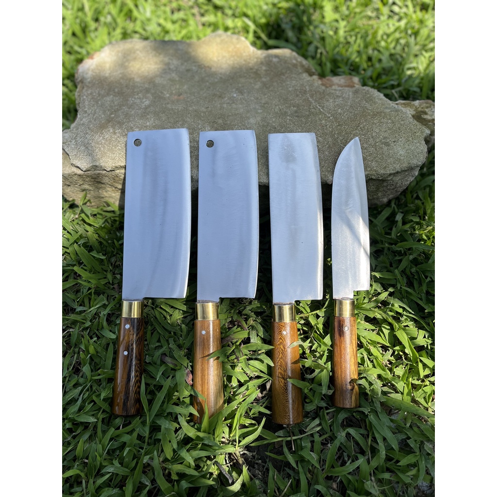 Bộ 4 Dao Thép NHíp Trắng , Dao Thái Rèn Tay Từ Nhíp ô Tô S1