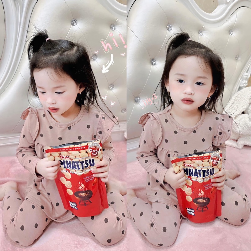 Đồ bộ bé gái combo 2 bộ quần áo vải zip cao cấp tay cánh tiên màu chấm bi JIMADO