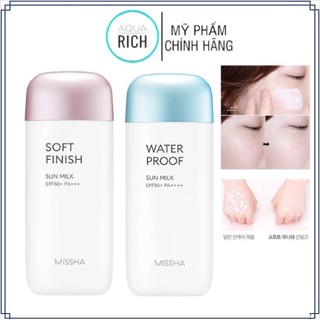 Kem Chống Nắng Kiềm Dầu Chống Nước & Nâng Tone Missha Soft Finish/Water Proof Sun Milk SPF50+ PA++++ 70ml [Hồng - Xanh]
