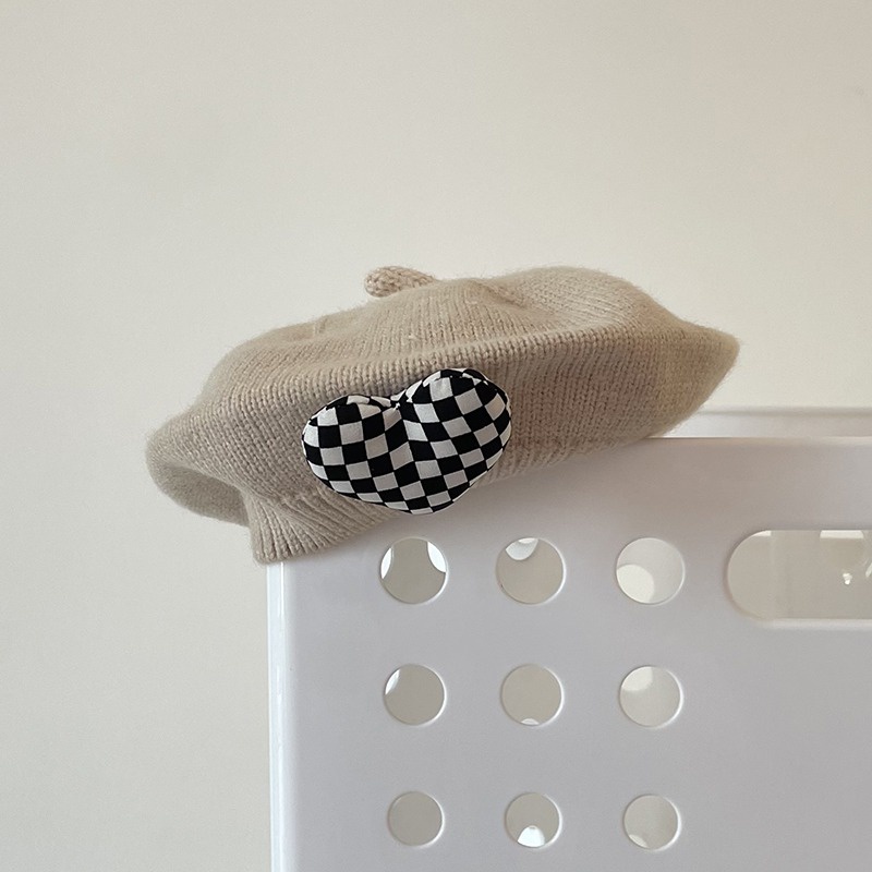 Mũ Beret Dệt Kim Họa Tiết Trái Tim Ba Chiều Phong Cách Hàn Quốc Cho Bé