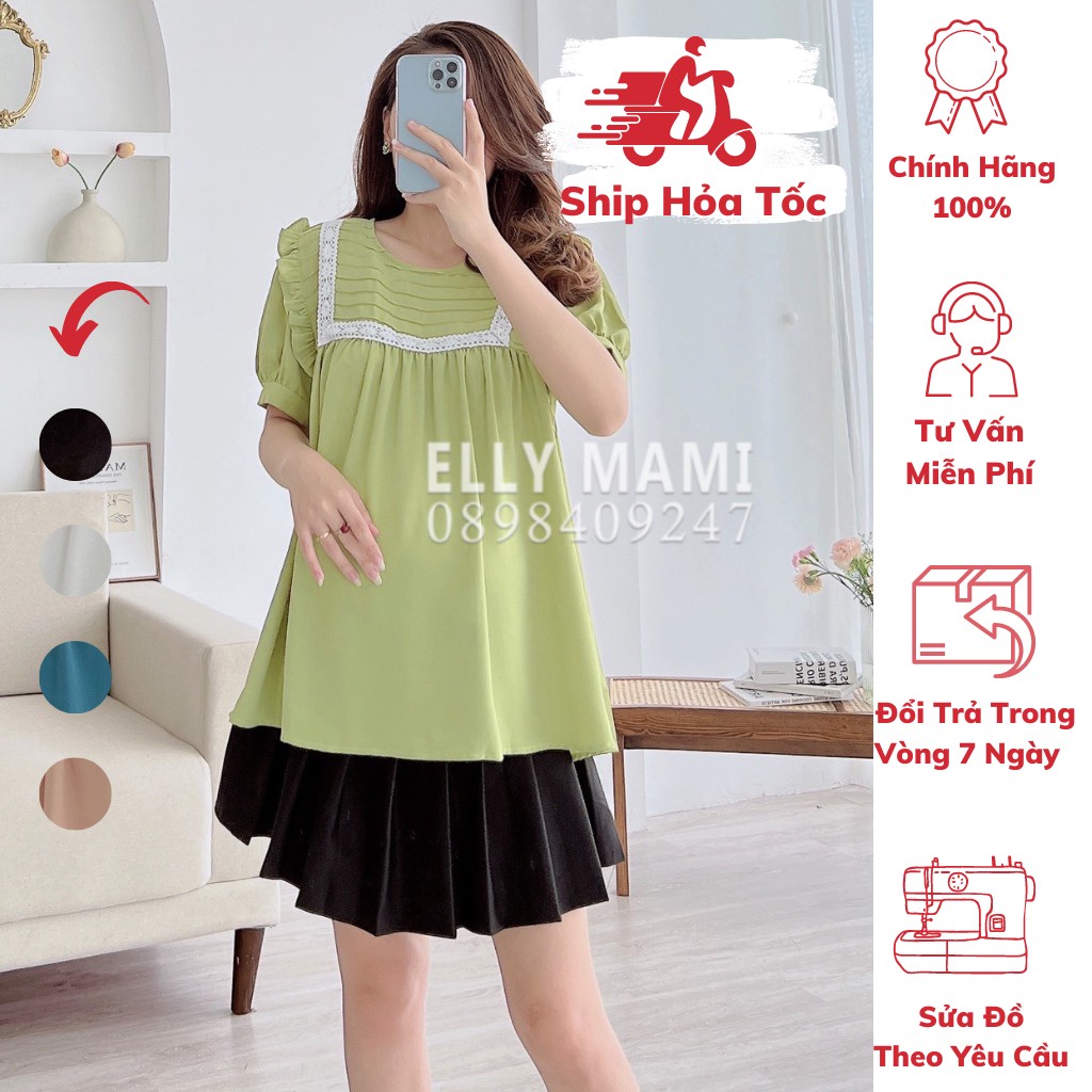 ( 40kg - 95kg ) Set Áo Bầu , Bigsize Cổ Ren Vuông Mặc Thoải Mái Suốt Thai Kì &amp; Sau Sinh Thiết Kế Cao Cấp