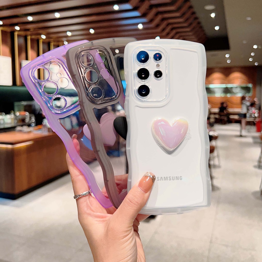 Ốp Điện Thoại Silicon Trong Suốt Chống Sốc Họa Tiết Trái Tim 3D Cho Samsung Galaxy S22 Ultra S21 S20 Plus FE
