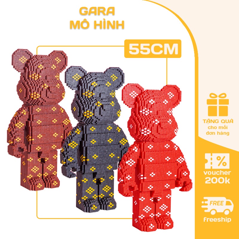 [55cm] Đồ chơi lego Gấu Bearbrick Hoa cỡ lớn, mô hình lắp ráp Bearbrick 3D decor trang trí, quà tặng lego bearbrick