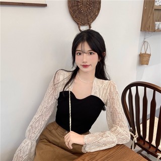 Áo len tăm cổ vuông phối tay ren siêu xinh, áo len tiểu thư, áo kiểu nữ len tăm