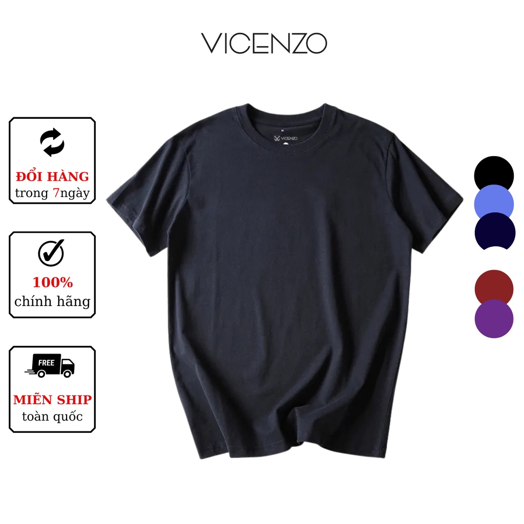 Áo Thun Nam VICENZO Ngắn Tay 100% COTTON Tay Ngắn Cổ Tròn - ATN01