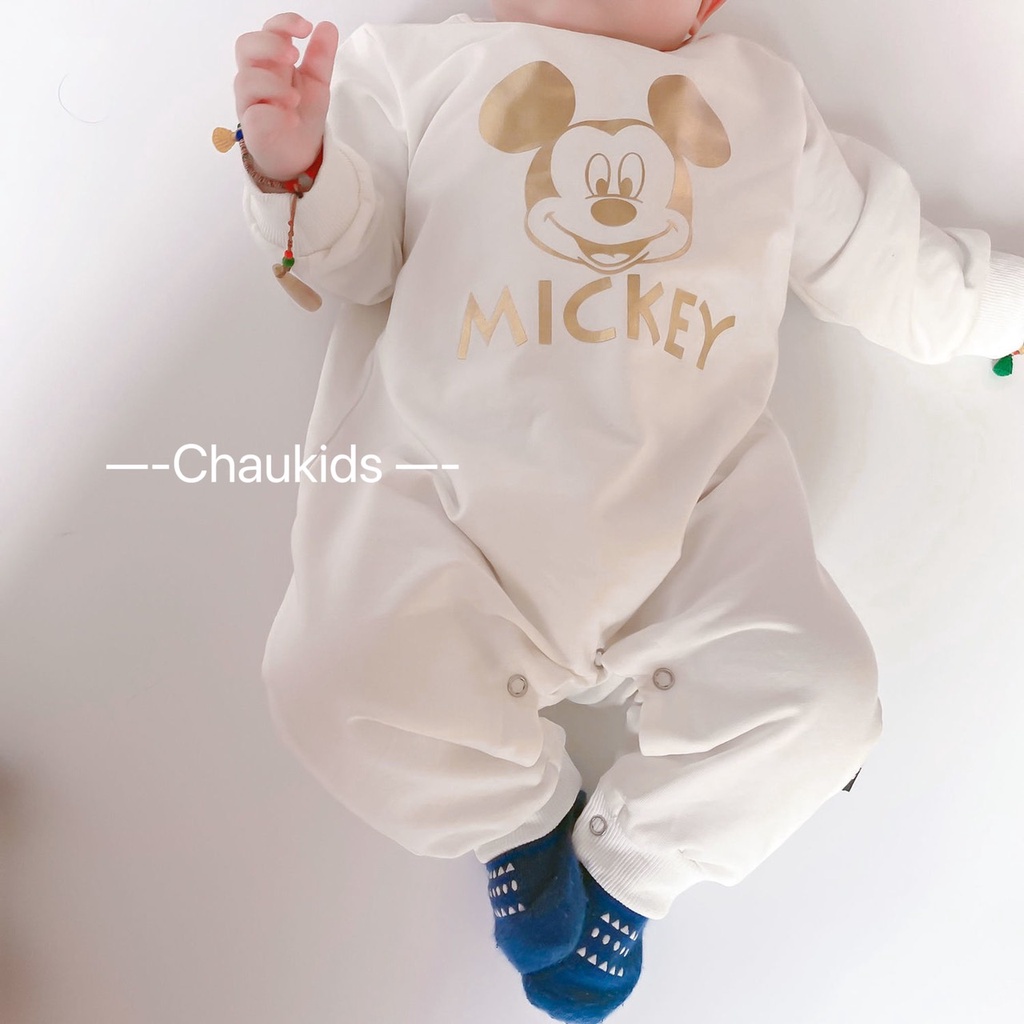 Body cho bé trai, bộ liền thân cho bé kèm mũ in hình Mickey dễ thương